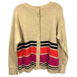 Tommy Hilfiger Button Down Back Pullover Sweater Tan Pink Black Orange Womens L